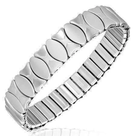 Brushed Oval Stainless Steel Stretch Link Bracelet