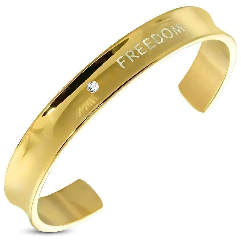 Freedom Engraved Unisex Bangle Bracelet Gold Plated Stainless Steel