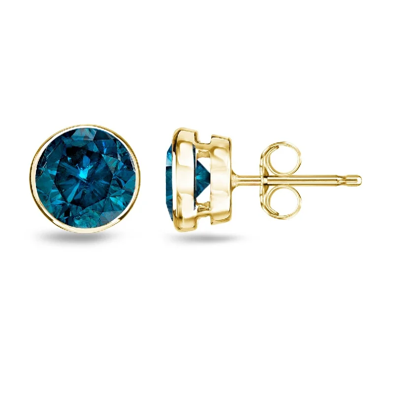 Auriya 14k Yellow Gold 1/4 to 2ctw Blue Diamond Stud Earrings Bezel-set (I1-I2)