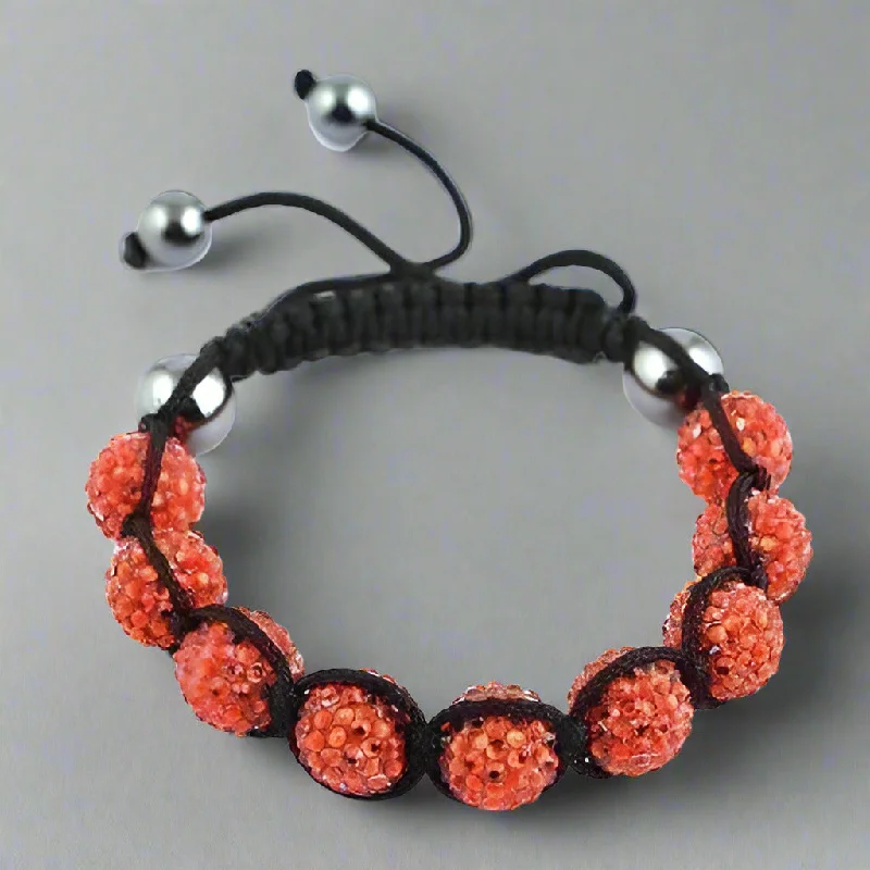 Sparkly Orange Crystals Hand Made Shamballa Bracelet