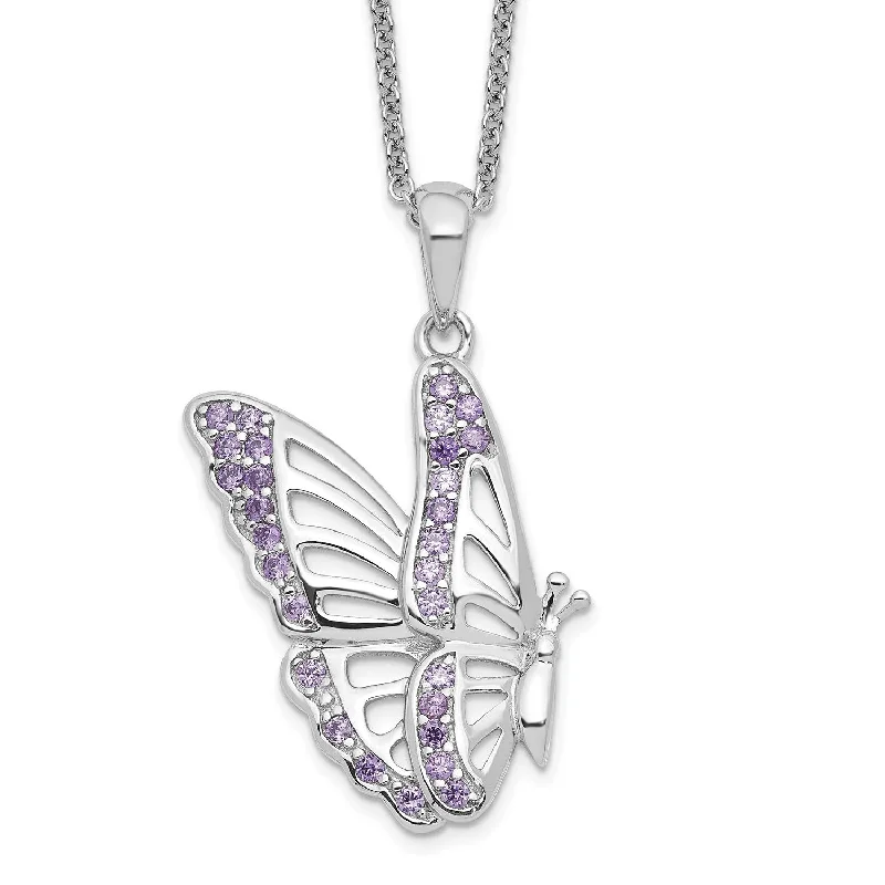 Sterling Silver Cubic Zirconia 18-inch Butterfly Never Give Up Necklace