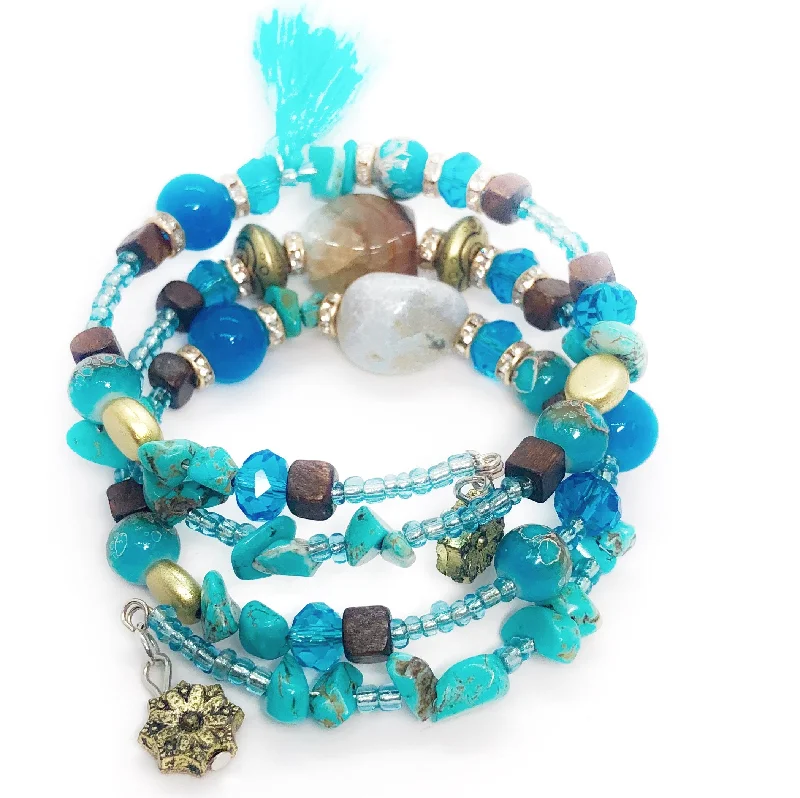 Bohemian Chic Turquoise Multi Layered Coil Bracelet