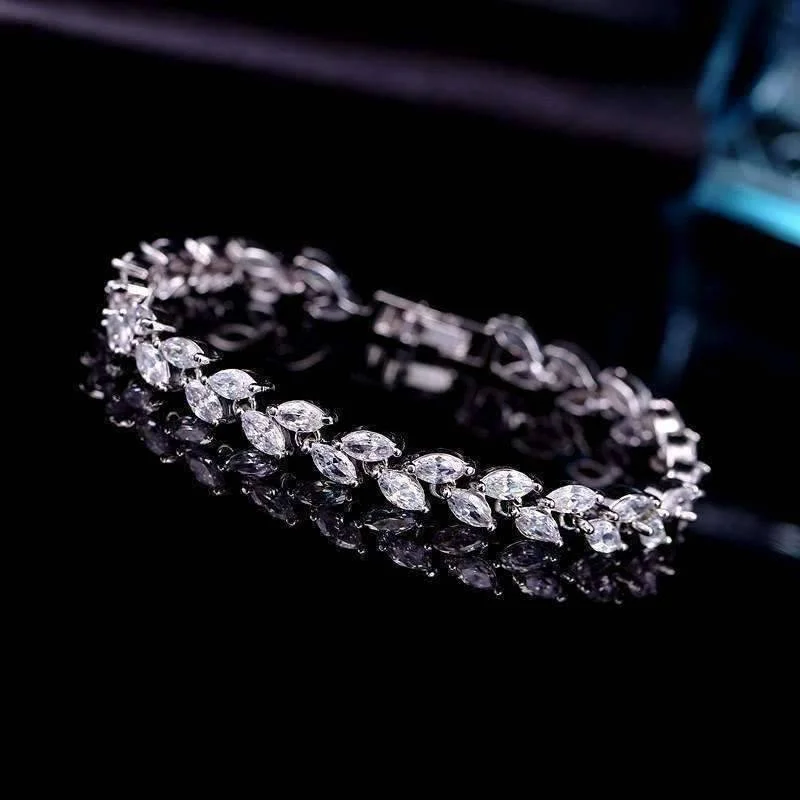 Marquise Leaf Swiss CZ Diamonds Tennis Bracelet for Women Special Occasion Holiday Birthday Bridal