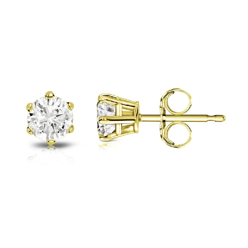 14k Gold 1/3ct TDW 6 Prong Round Solitaire Diamond Stud Earrings by Auriya (J-K, I2-I3)