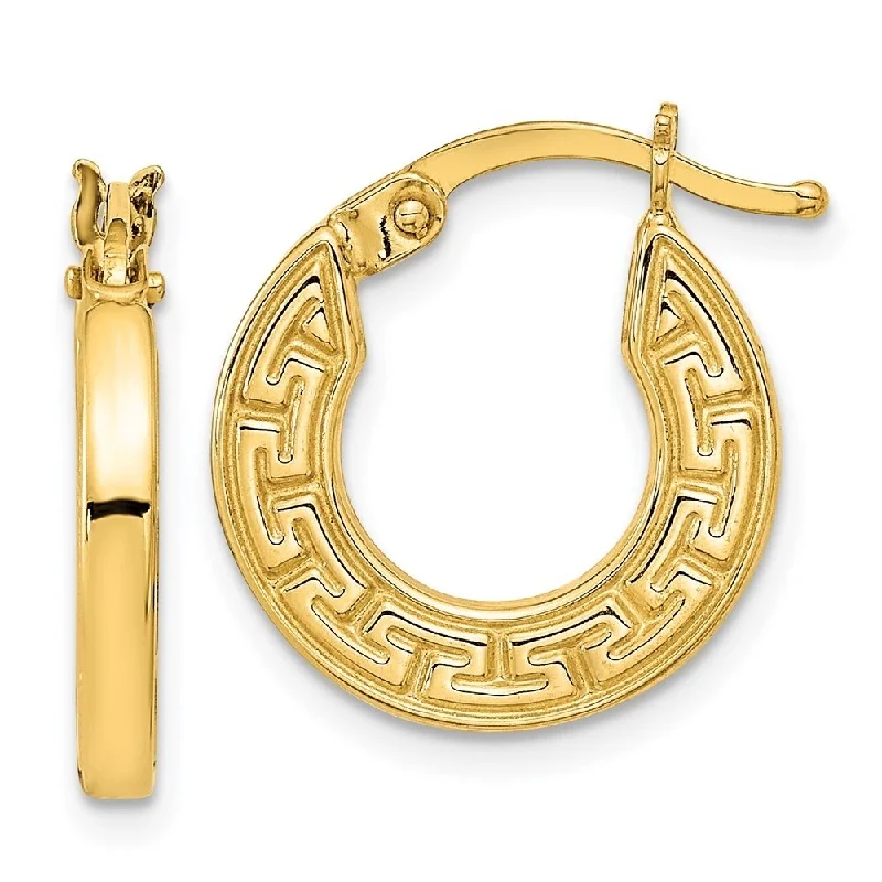 Diamond2Deal 14k Yellow Gold Polished Hollow Greek Key Hoop Earrings (L-16.38mm, W-14.32mm)