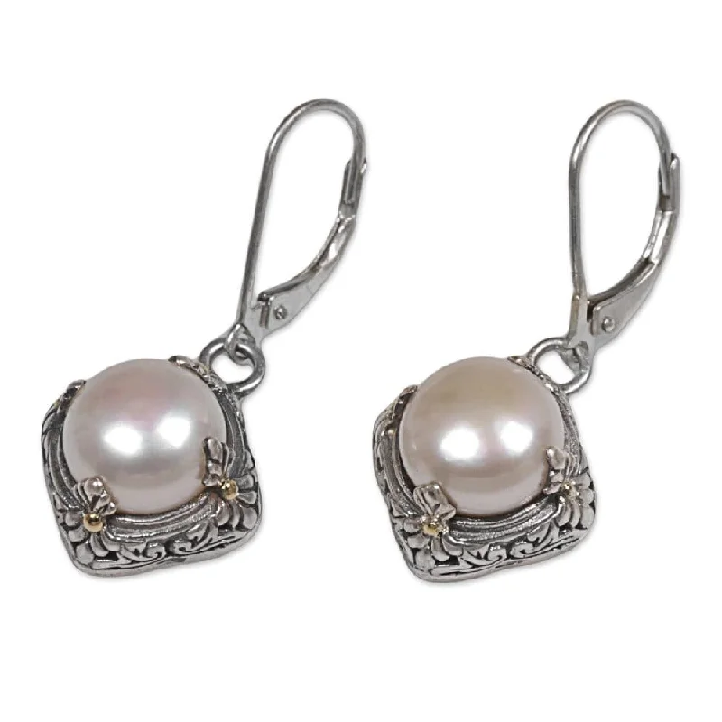 NOVICA Sterling Silver Gold Overlay 'White Altar' Pearl Earrings - 1.3*0.6