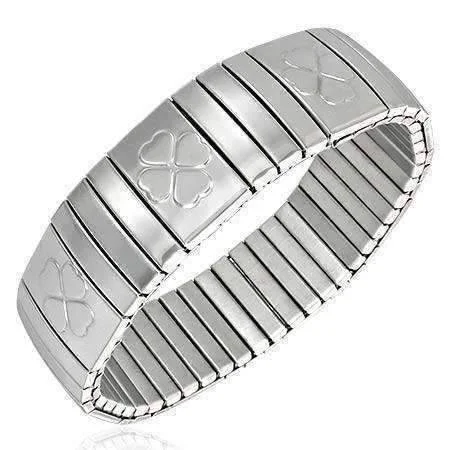 Shamrock Embossed Stainless Steel Stretch Link Bracelet