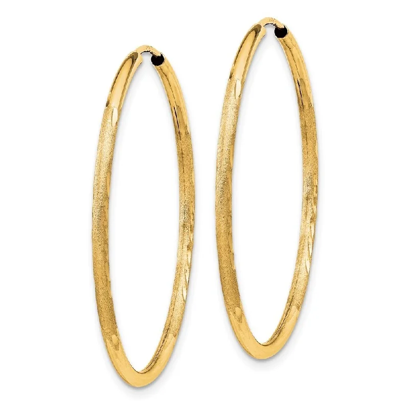 Diamond2Deal 14k Yellow Gold 1.5mm Satin Diamond-cut Endless Hoop Earrings (L-30mm, W-30mm)