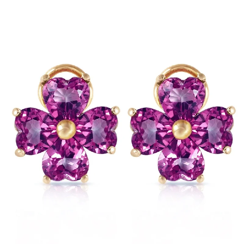 6.5 Carat 14K Solid Gold Heart Cluster Amethyst Earrings