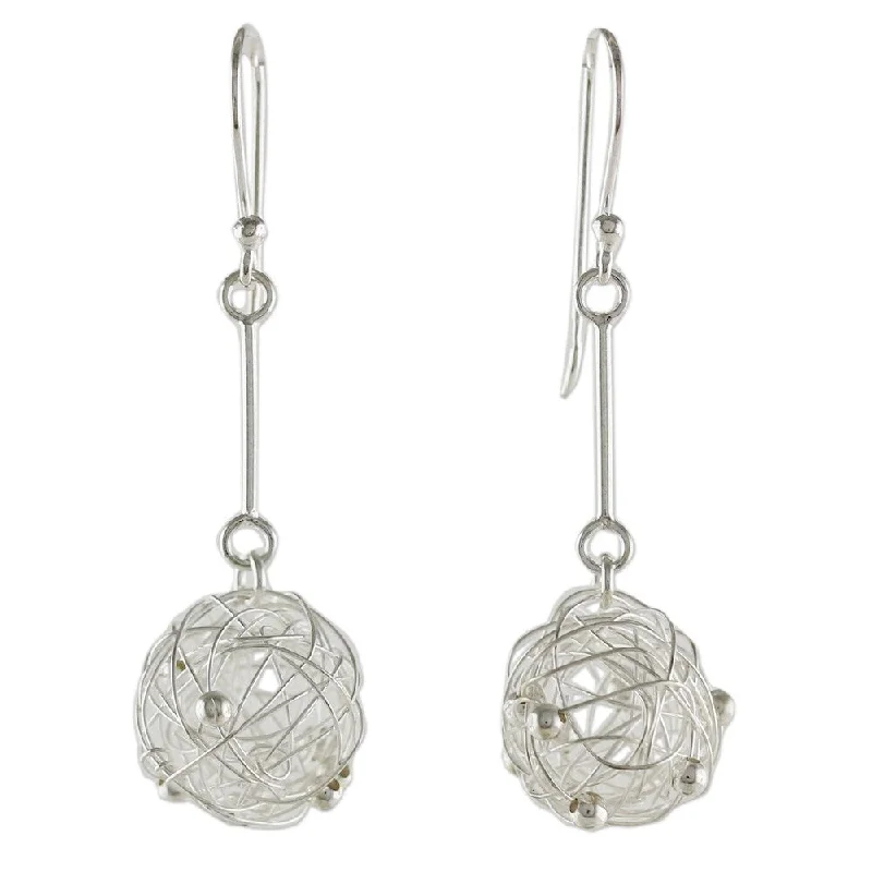 Handmade Sterling Silver 'Moon Nests' Earrings (Thailand) - 1.6L*0.5W