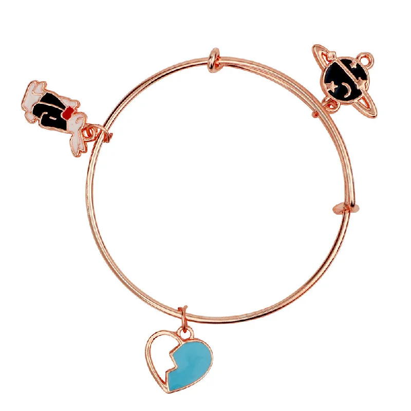 Mahi Heart and Rabit Shaped Colorful Enamel Work Charms Rose Gold Bracelets for Kids (BRK1100810Z)