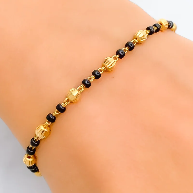 Dainty Chic 22k Gold Black Bead Bracelet