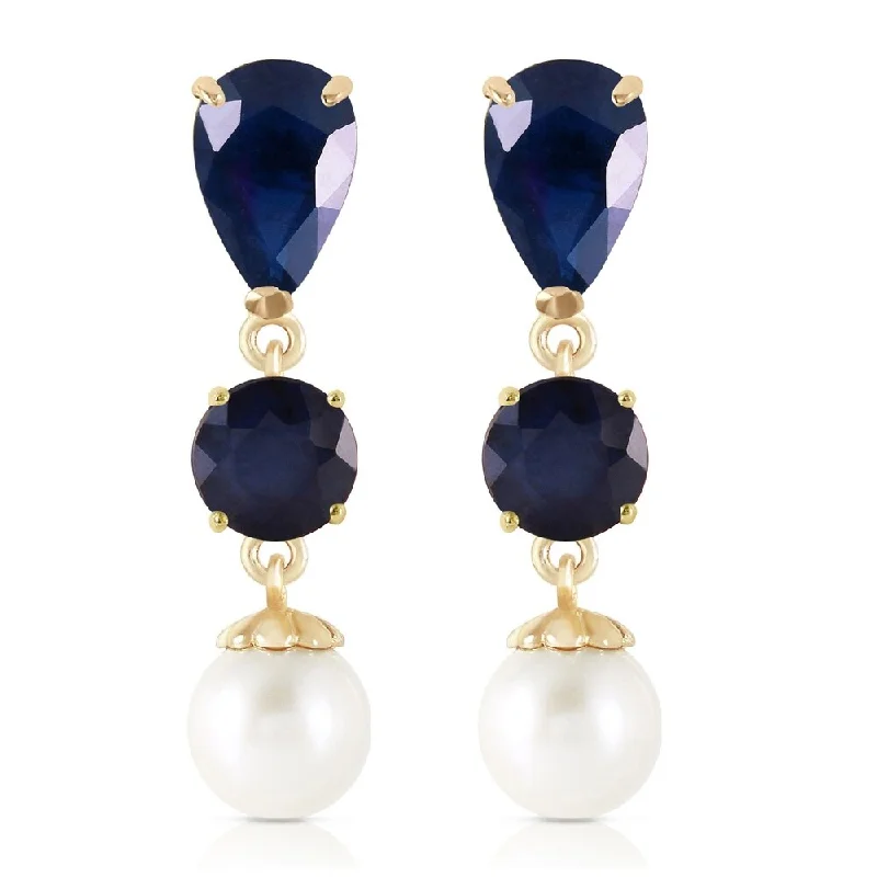 10.1 CTW 14K Solid Gold Chandelier Earrings Sapphire pearl