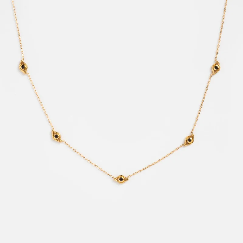 Solid Gold Evil Eye Station Necklace