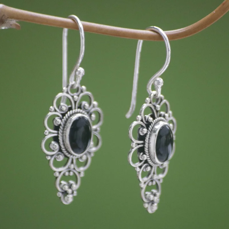 Handmade Sterling Silver 'Precious Night' Onyx Dangle Earrings (Indonesia)