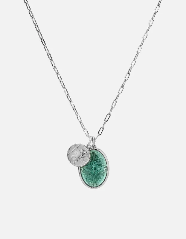 Mini Dove Cable Chain Necklace, Sterling Silver/Teal