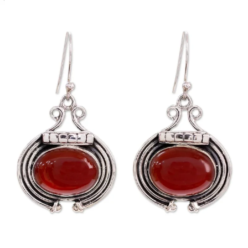 NOVICA Handmade Sterling Silver 'Desire' Carnelian Earrings (India) - Red - 2*1.1