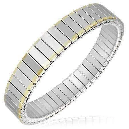 Gold Edged Thin 18K Gold Plated Stainless Steel Stretch Link Bracelet