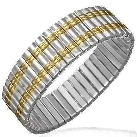 Gold Lined Wide 18K Gold Plated Stainless Steel Stretch Link Bracelet