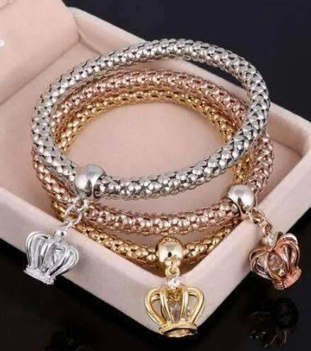 Her Majesty Tri-Color Austrian Crystal Stretch Bracelet Set