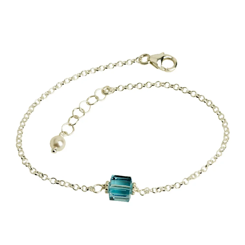 Aquamarine Blue Crystal Cube Chain Bracelet