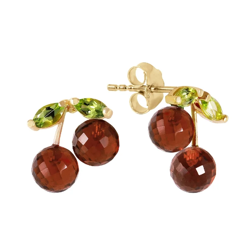 14K Solid Gold Gemstone Earrings w/ Natural Garnets & Peridots