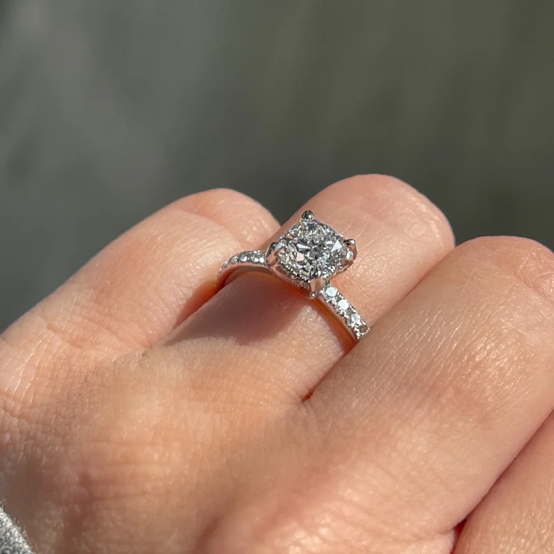 1.01 Carat Cushion Natural Diamond Engagement Ring with Hidden Halo