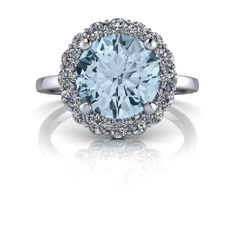 2.80 ctw Aquamarine & Diamond Cluster Engagement Ring