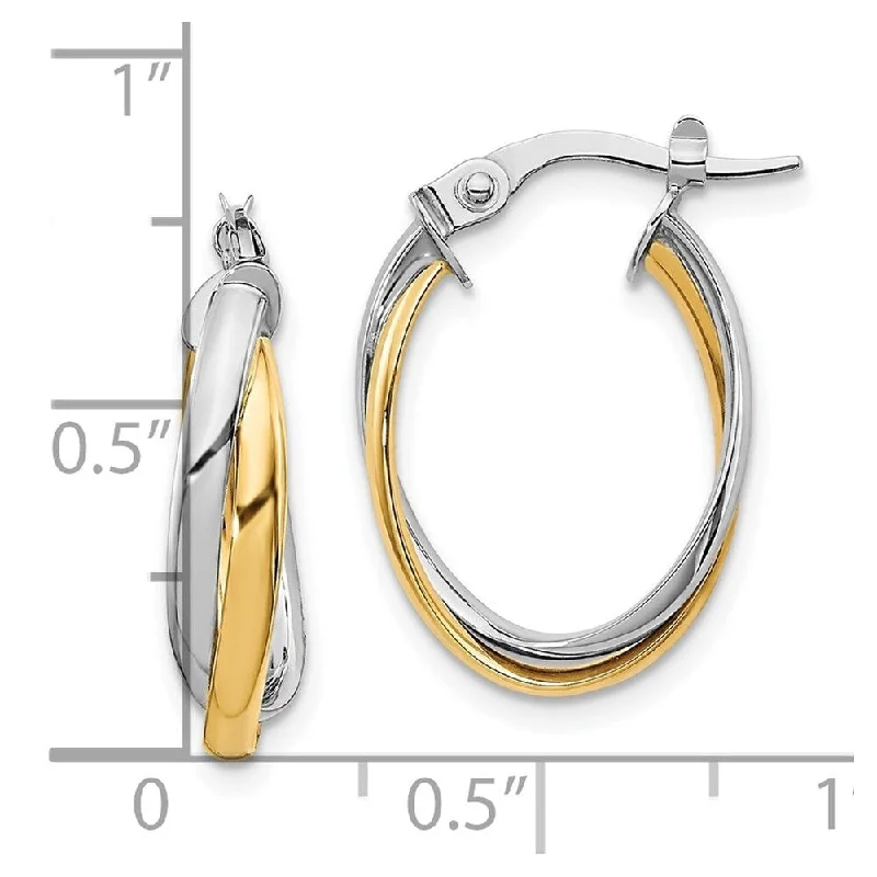 Diamond2Deal 10k Yellow Gold with Rhodium Polished Hoop Earrings (L-20mm, W-14mm)