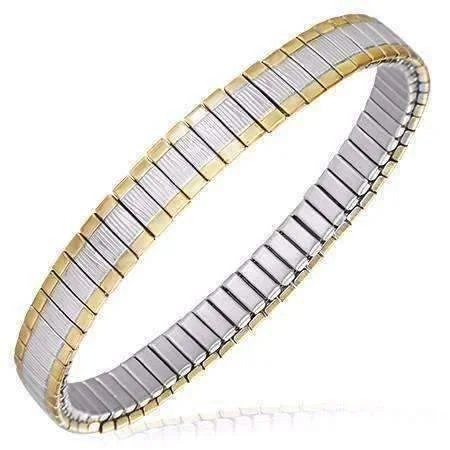 Textured Two Tone 18K Gold Plated Stainless Steel Stretch Link Bracelet