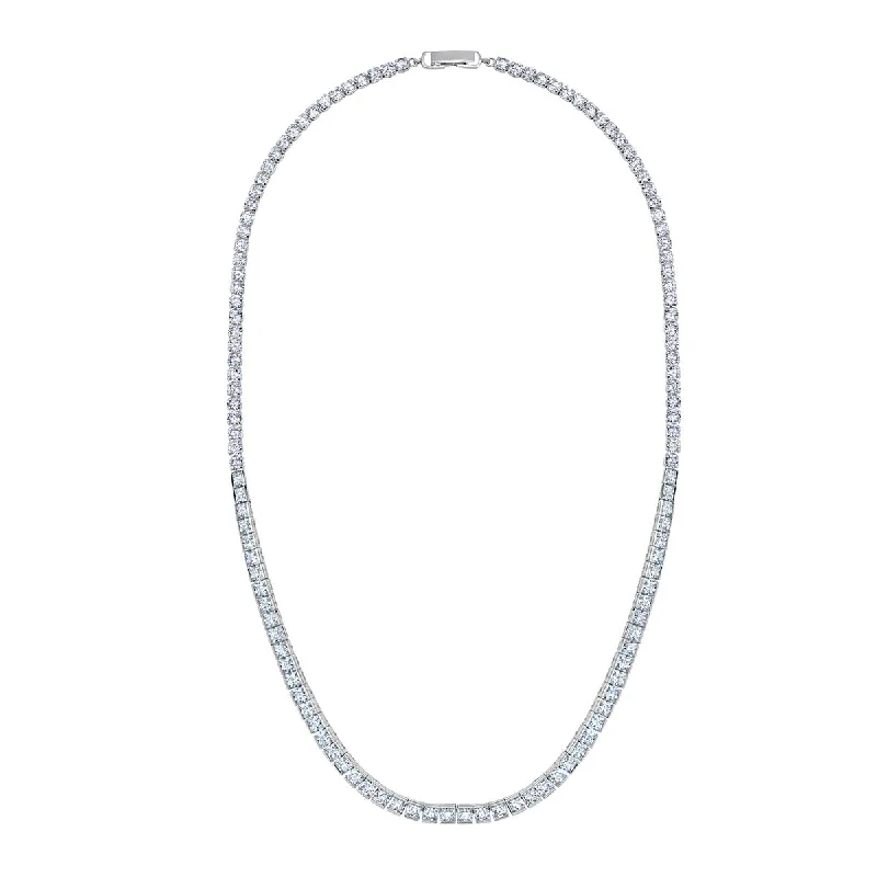 Crislu Platinum Plated Sterling Silver Princess Cut Cubic Zirconia 16-inch Tennis Necklace