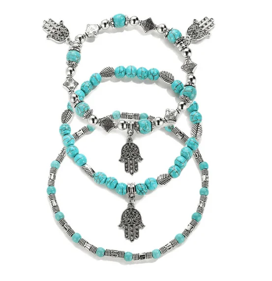 Multi-Layer Turquoise Hamsa Stretch Bracelet