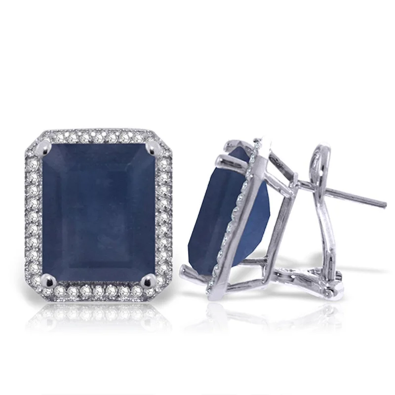 13.2 Carat 14K Solid Gold French Clips Earrings Diamond Sapphire