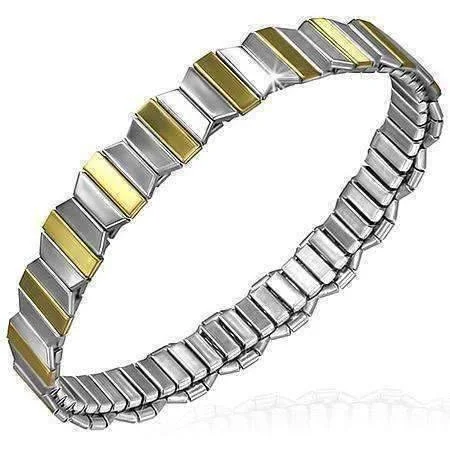 Symmetry Thin Two Tone 18K Gold Plated Stainless Steel Stretch Link Bracelet