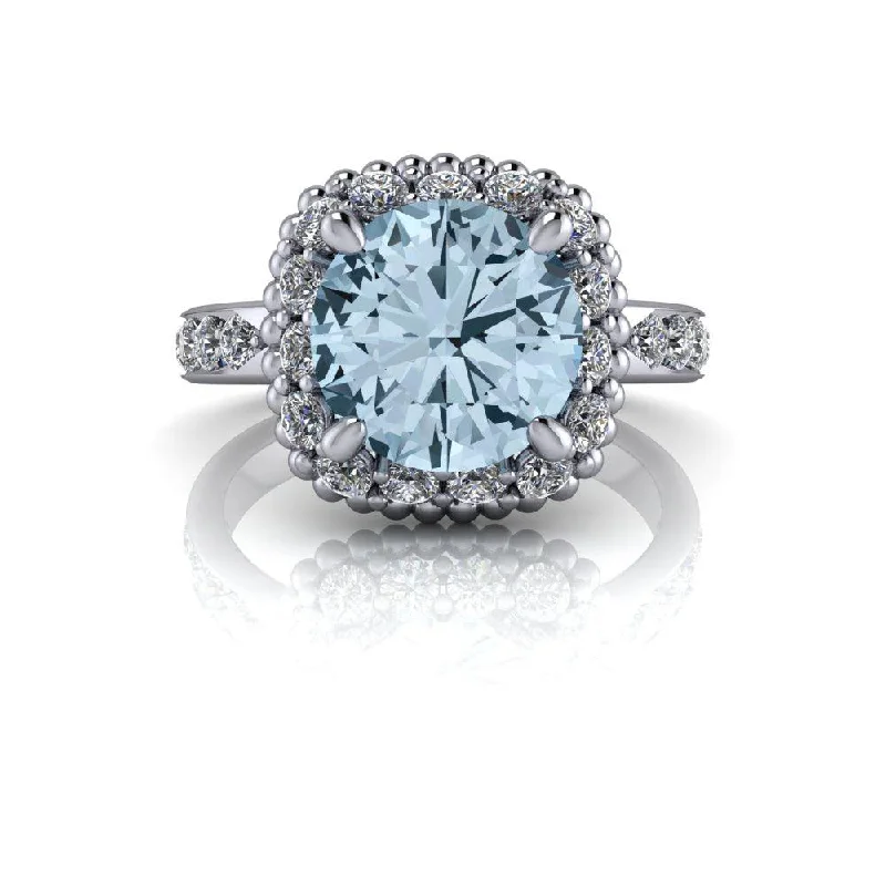 3.30 CTW Aquamarine & Diamond Halo Engagement Ring