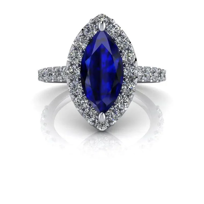 Diamond & Sapphire Halo Engagement Ring, 3.30 CTW