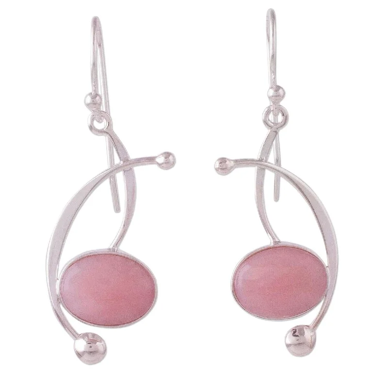 Handmade Crescent Eyes Rose quartz dangle earrings (Peru) - 9' x 12'