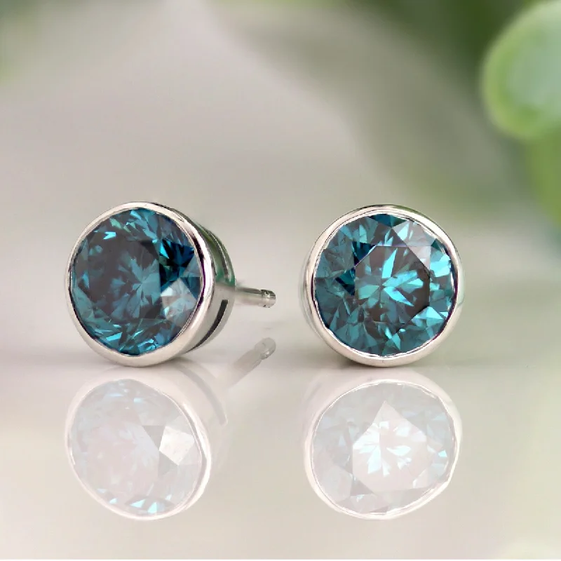 Auriya 14k Gold 2ctw Blue Diamond Stud Earrings Bezel-set (I1-I2)