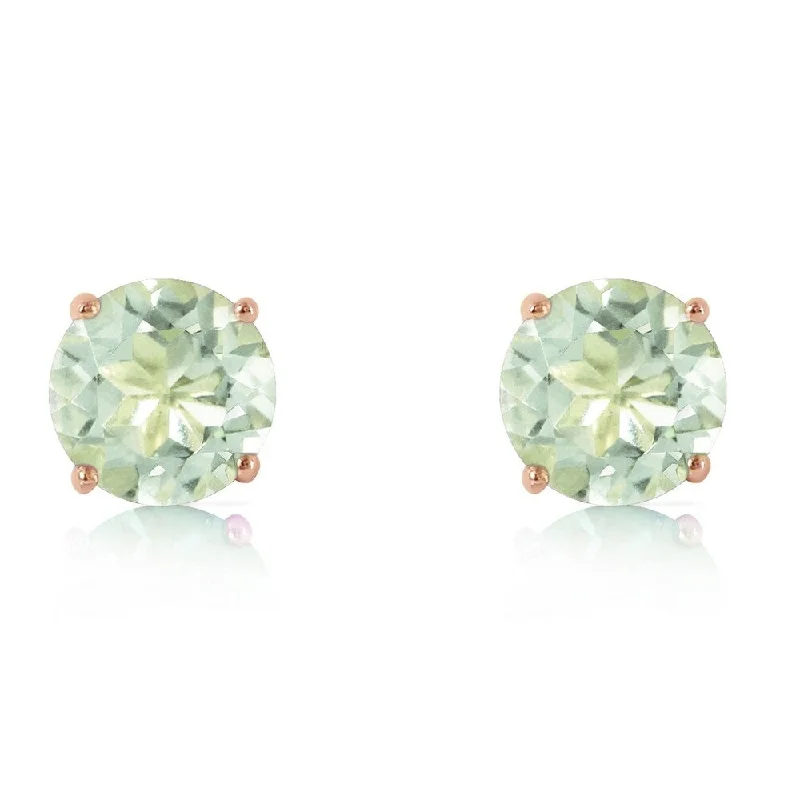 3.1 Carat 14K Solid Rose Gold Stud Earrings Natural Green Amethyst