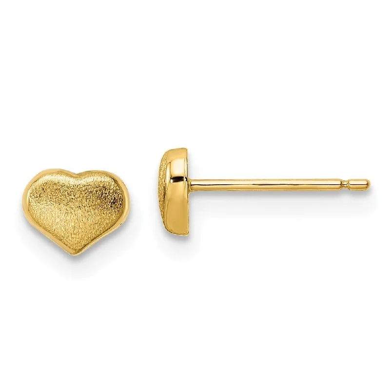 Diamond2Deal 14k Yellow Gold Satin and Polished Heart Post Stud Earrings (L-4.9mm, W-6mm)