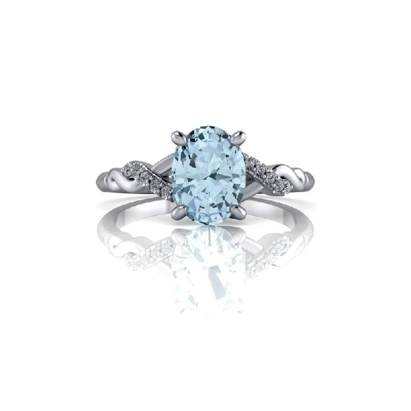 1.25 CT Oval Aquamarine & Diamond Engagement Ring