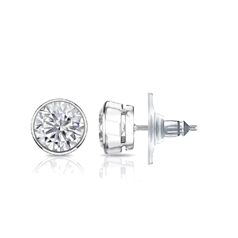 Auriya 14k Gold GIA Certified 3.20 ct. TDW Secure-Lock Bezel Set Round Diamond Stud Earrings