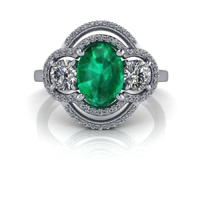 Green Emerald & Diamond Engagement Ring, 1.87 ctw