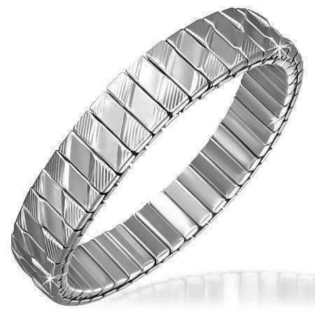 Thin Diamond Pattern Stainless Steel Stretch Link Bracelet