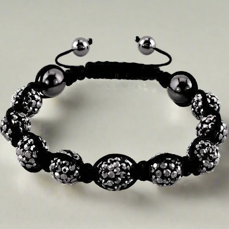 Charcoal Sparkly Crystals Hand Made Shamballa Bead Bracelet Unisex