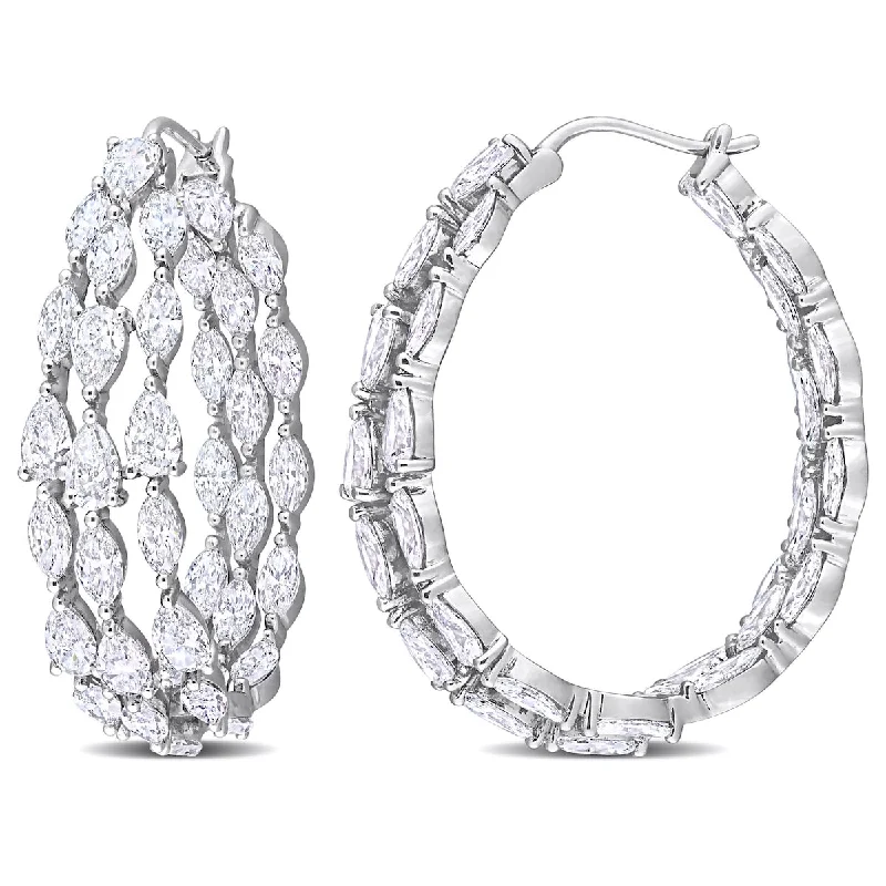 Created Forever 11ct TW Marquise & Pear Lab-Grown Diamond 3-Row Hoop Earrings in 14k White Gold