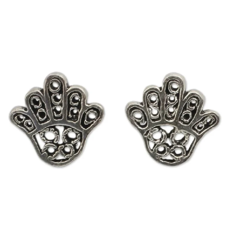 Sterling Silver 'The Hamsa Hand' Earrings (Thailand)