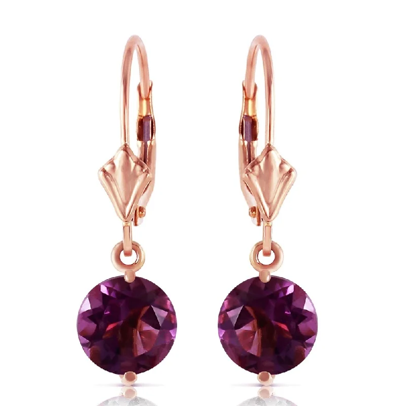 3.1 Carat 14K Solid Rose Gold Round Amethyst Leverback Earrings