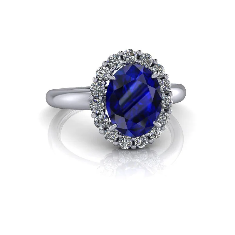 Blue Sapphire & Diamond Engagement Ring 2.95 ct