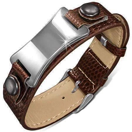 Men's Snakeskin Pattern Cuff Engravable Stainless Steel Bracelet